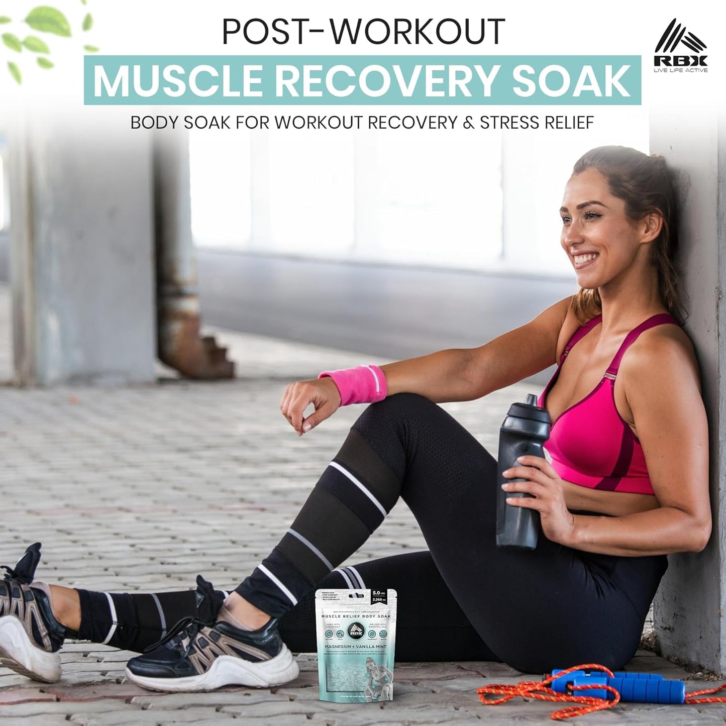 RBX Muscle Relief Epsom Salt Bath Soak – Magnesium Flakes & Bath Salts for Soothing Sore Muscles, Pain Relief, Foot Detox Soak – Vanilla Mint Scent – 5 lb Bag