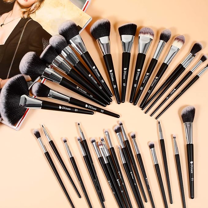 DUcare Makeup Brushes Set Professional 32Pcs Make up Brushes Premium Synthetic Kabuki Foundation Blending Face Powder Blush Concealers Eye Shadows