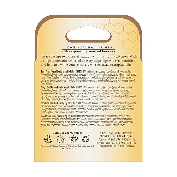 Burts Bees Tropical Assortment Lip Balm, 0.6 OZ