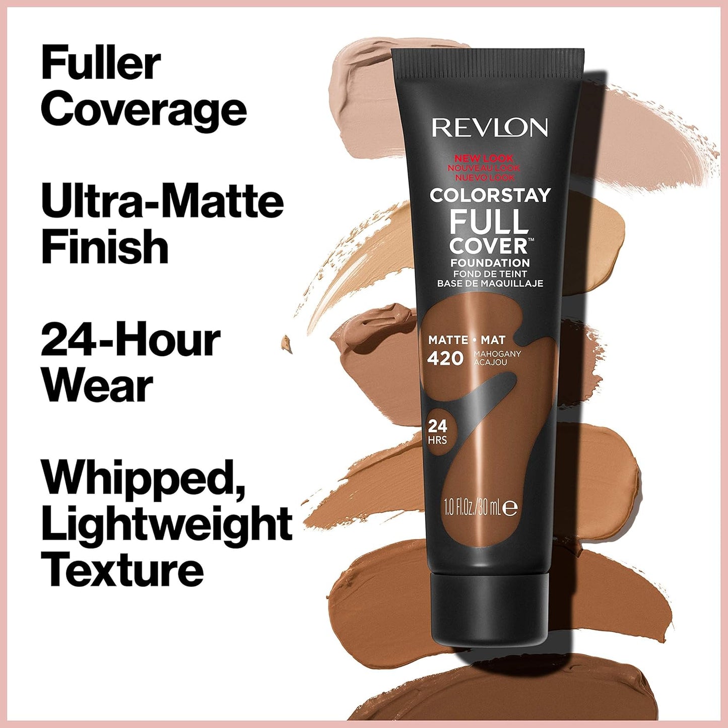 Revlon ColorStay Full Cover Longwear Matte Foundation, Heat & Sweat Resistant Lightweight Face Makeup, Natural Tan (330), 1.0 oz