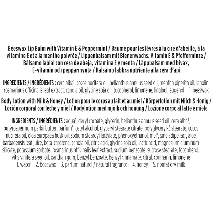 Burt's Bees Hive Favorites Beeswax Holiday Gift Set, Beeswax Lip Balm and Travel Size Body Lotion with Milk and Honey