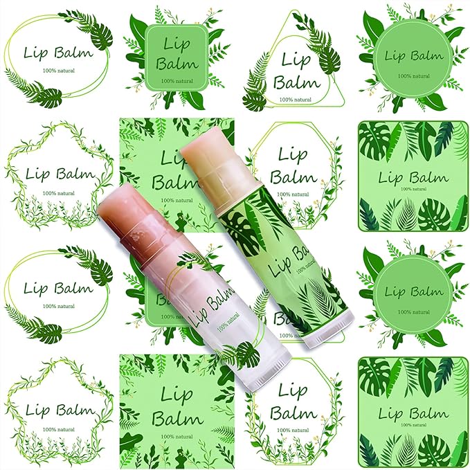 CRASPIRE Lip Balm Labels 80pcs Homemade Lip Balm Labels 2” Clear Lip Balm Labels for Tubes Printable Waterproof Lip Balm Stickers Labels for Lip Balm Handcream Candle Container（Leaves-White Green）