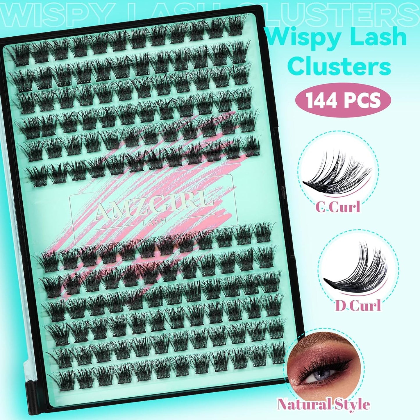 Wispy Lash Clusters Eyelash Extensions 144pcs Individual Lashes Cluster 14mm C Curl Fake Eyelash with Thin Band DIY Cluster Lashes At Home For Beginners (C-14mm)