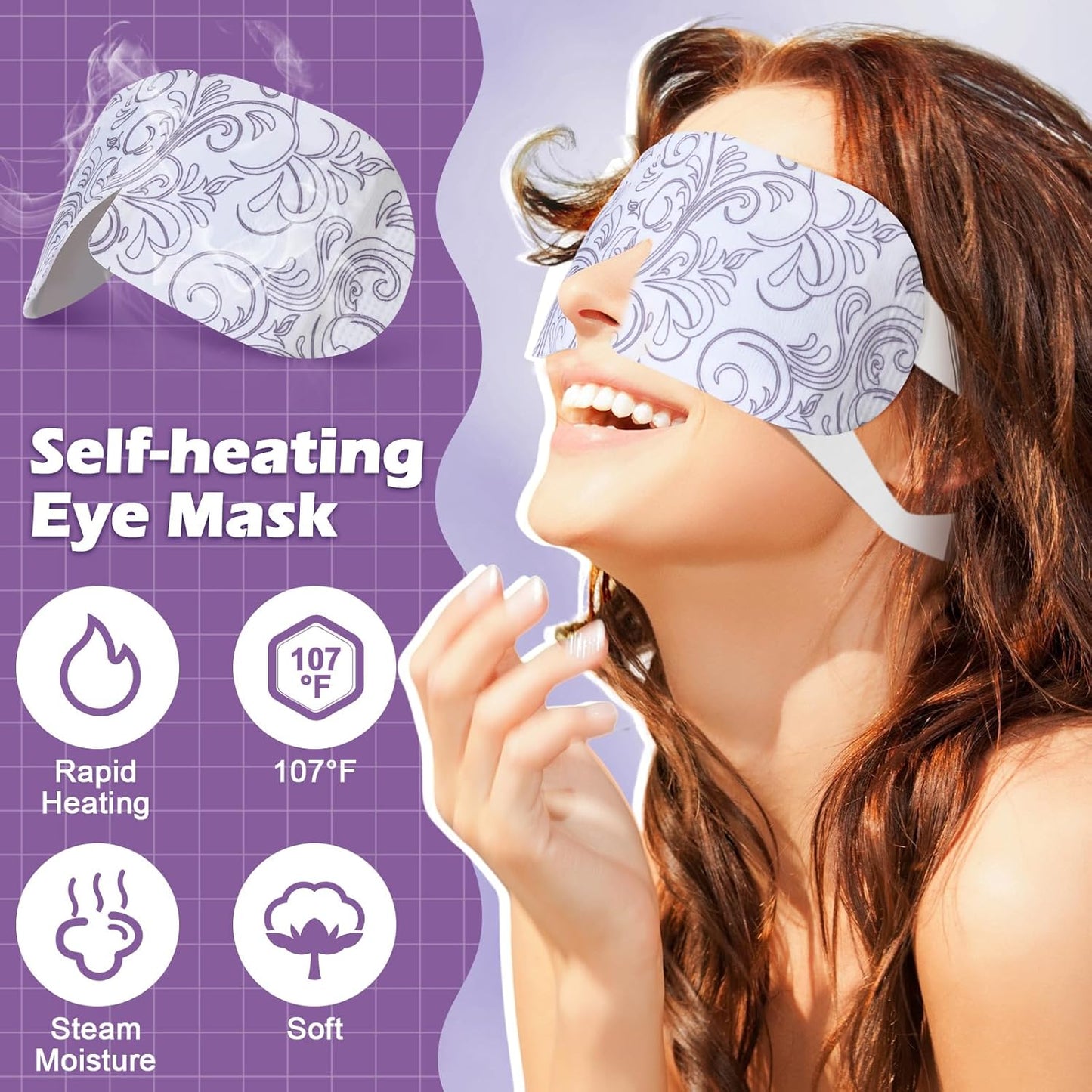 48 Packs Steam Eye Mask Disposable Self Heating Eye Mask for Dry Eyes Spa Warm Sleep Eye Mask for Home Office Travel Eyestrain Relieve (Lavender)