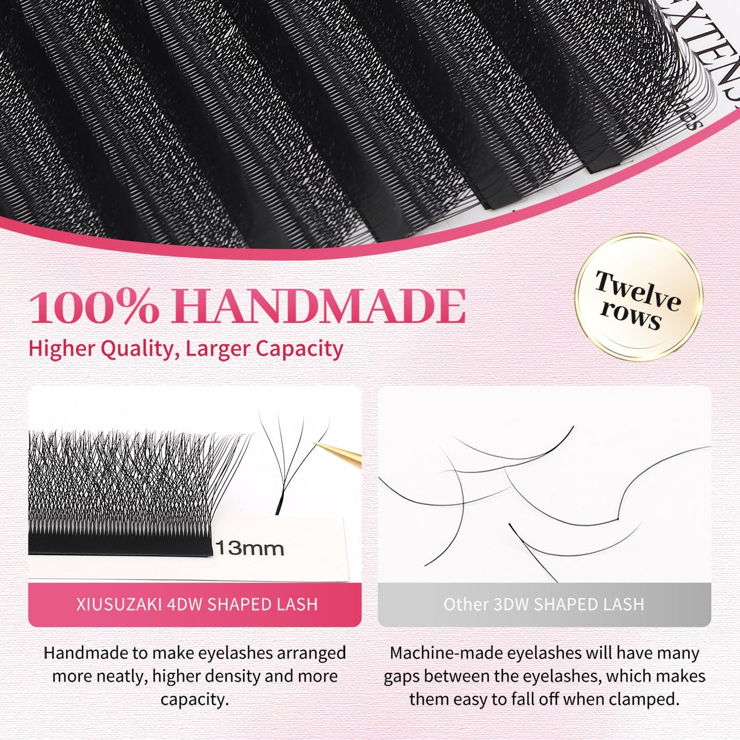 Lash Extensions 4D Eyelash Extensions W Lashes 0.07mm Thickness D Curl Lashes Mix 8-15mm Soft Lash Trays Volume Lash Extension Natural Matte black False Eyelashes Professional Use(W-4D-0.07-D,8-15mm)