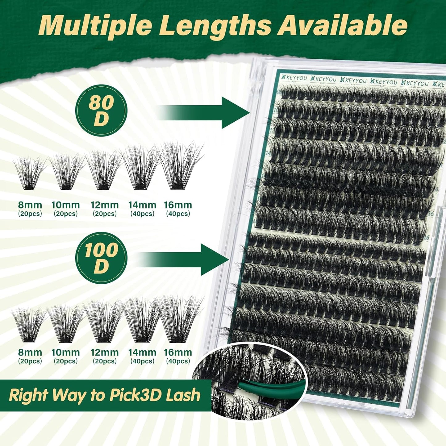 Clusters Kit 3D Effect Eyelash Clusters Kit 280pcs 80D100D 8-16MIX D Curl Individual Lashes Kit Wispy Lashes Volume Cluster Lashes Kit Natural Soft (3D Kit-80D100D-D-8-16MIX)