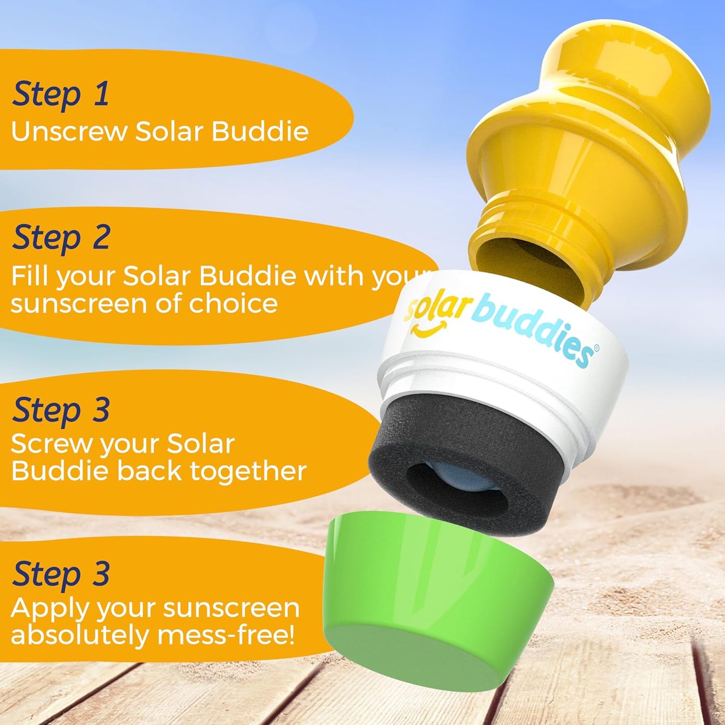 Solar Buddies Sunscreen Applicator - Single Green - Refillable Roll on Sponge Sunscreen, Suncream & Lotion Applicator For Kids, Adults & Families - Holds 3.4fl oz, Perfect Size for Travel