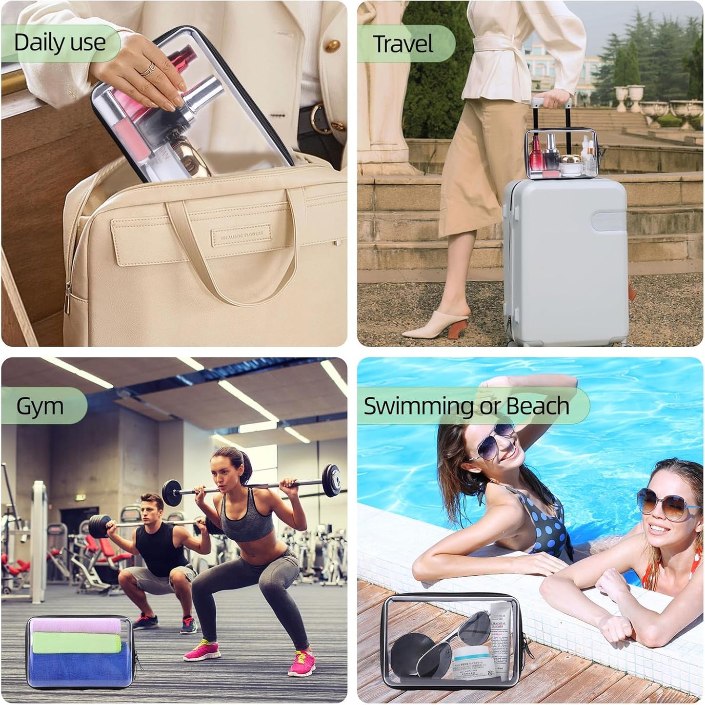 4 Pack 7.5x5.1x2.8 inch Clear Hard Zipper Pouch,Portable Waterproof Cosmetic Bag with Zipper,Makaup Bag,Toy Storage Organizer Bins,Hard Plastic Case for Organizing,Pencil Case