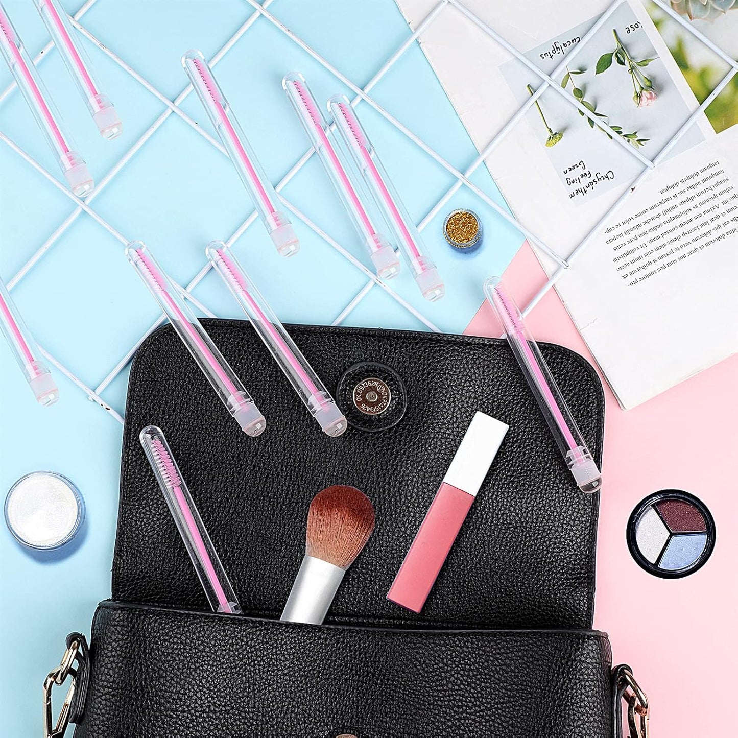 50pcs Eyelash brush Lash Wand Makeup tool Eyelash Extension supplies Cleaning brush Diamond Mascara sky pink