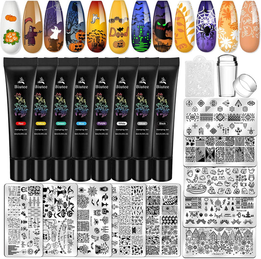 Biutee Nail Stamping Plates set 8 pcs Nail stamping polish gel 10pcs Templates with stamper Nail Art Plates set Valentine Nail Plates animal flower Rose design