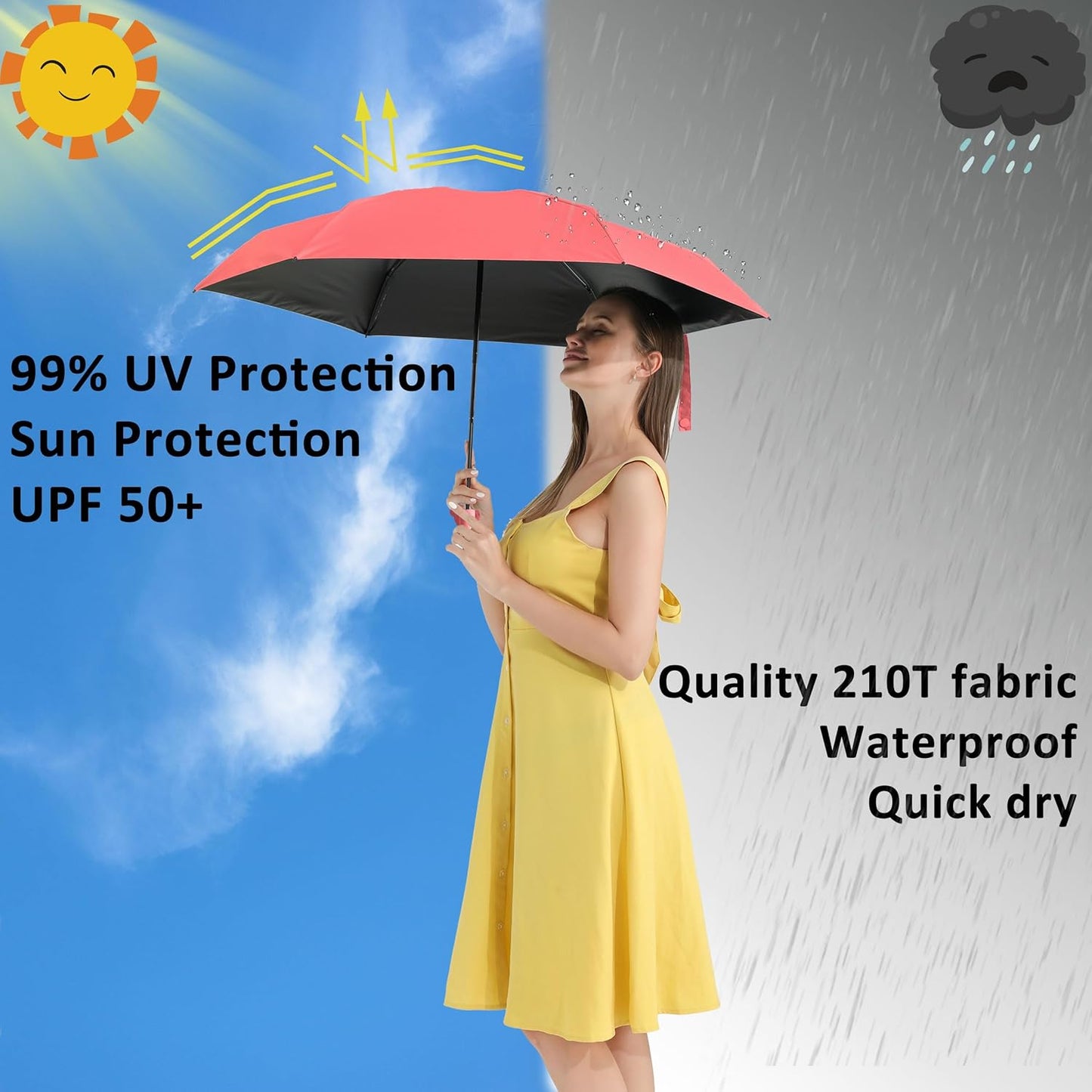 BAODINI Travel Essentials Mini Umbrella for Purse With Case Small Compact UV Sun Protection Lightweight Tiny Pocket Manual Open Close Umbrella for Women Kids and Men Fit Purse Backpack