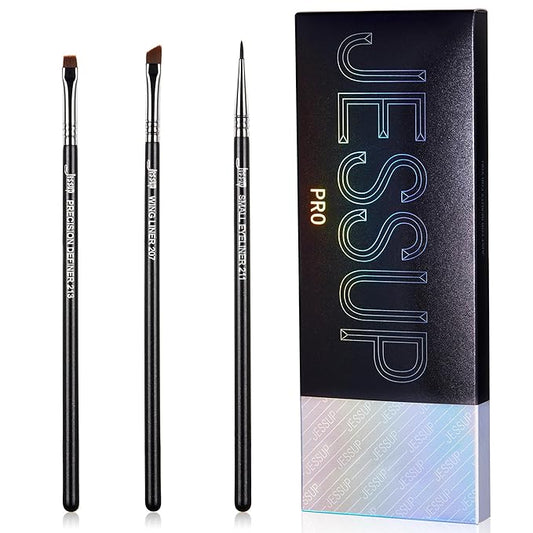 Jessup Eyeliner Brush Set, 3pcs Pro Precision Eyeliner Brushes Fine Point Angled Thin Gel Liquid Flat Winged Eye Liner Brush, Black T346
