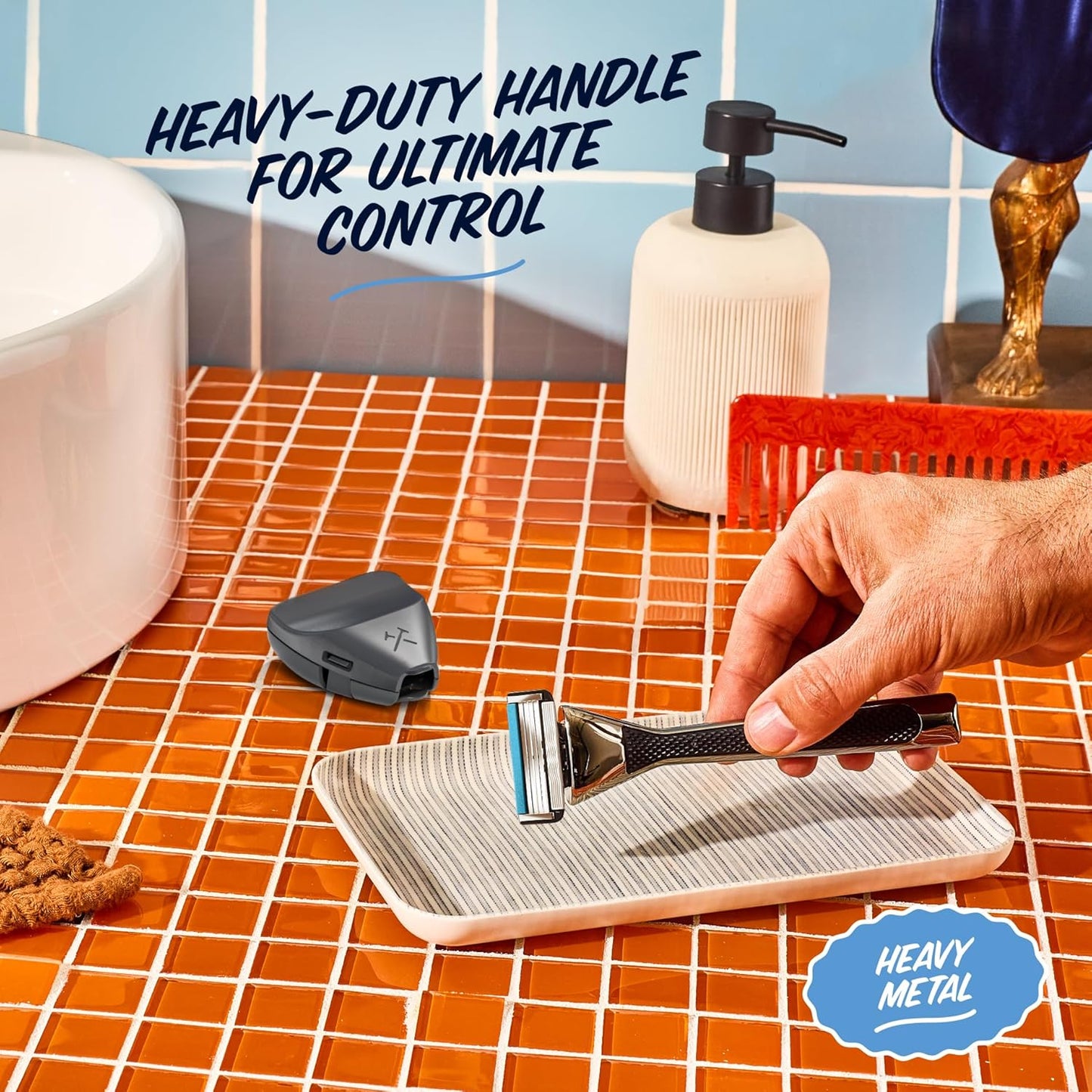 Dollar Shave Club | Heavy Metal Handle Shave Set with Razor Cover | 2 Extra Close Refill Cartridges, 1 Heavy Metal Handle, 1 Razor Cover, Razors for Men