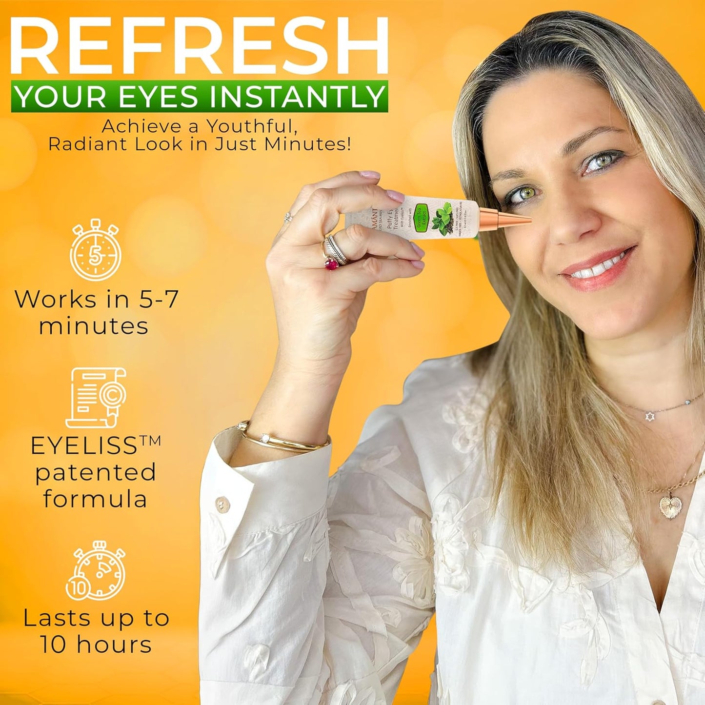 Puffy Eye Treatment Instant results – Naturally Eliminate Wrinkles, Puffiness, Dark Circle and Bags in Minutes – Hydrating Eye Cream w/ Green Tea Extract, Dead Sea Minerals by SEAMANTIKA – .8 fl.oz.