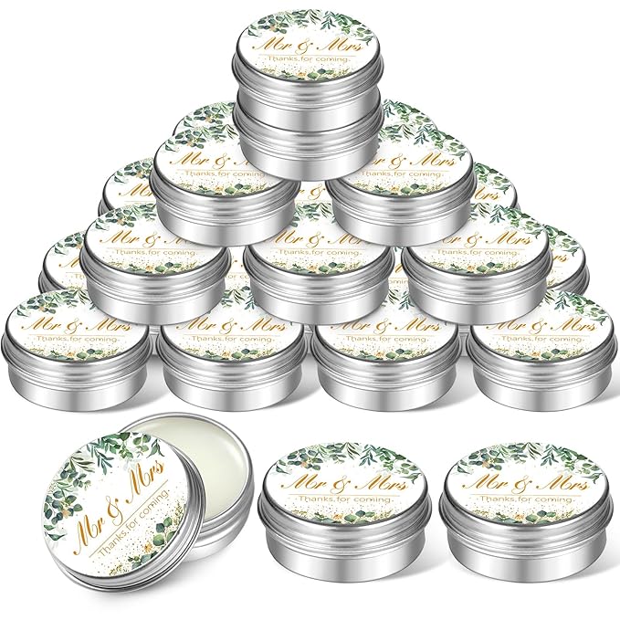 40 Pieces Bridal Shower Lip Balm Bulk Wedding Favors Lip Balms Mr and Mrs Thanks for Coming Wedding Party Gift for Guest Girl Bride Women Travel Birthday, 0.34 Oz, White (Eucalyptus Style)