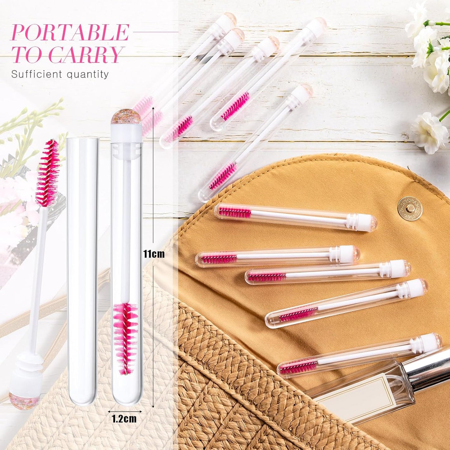 80 Pieces Disposable Mascara Brushes Tubes Set, 40 Pieces Empty Mascara Wand Tube with 40 Pieces Eyelash Brush Makeup Tool for Eyelash Extension(Pink Gold Sequins Style)