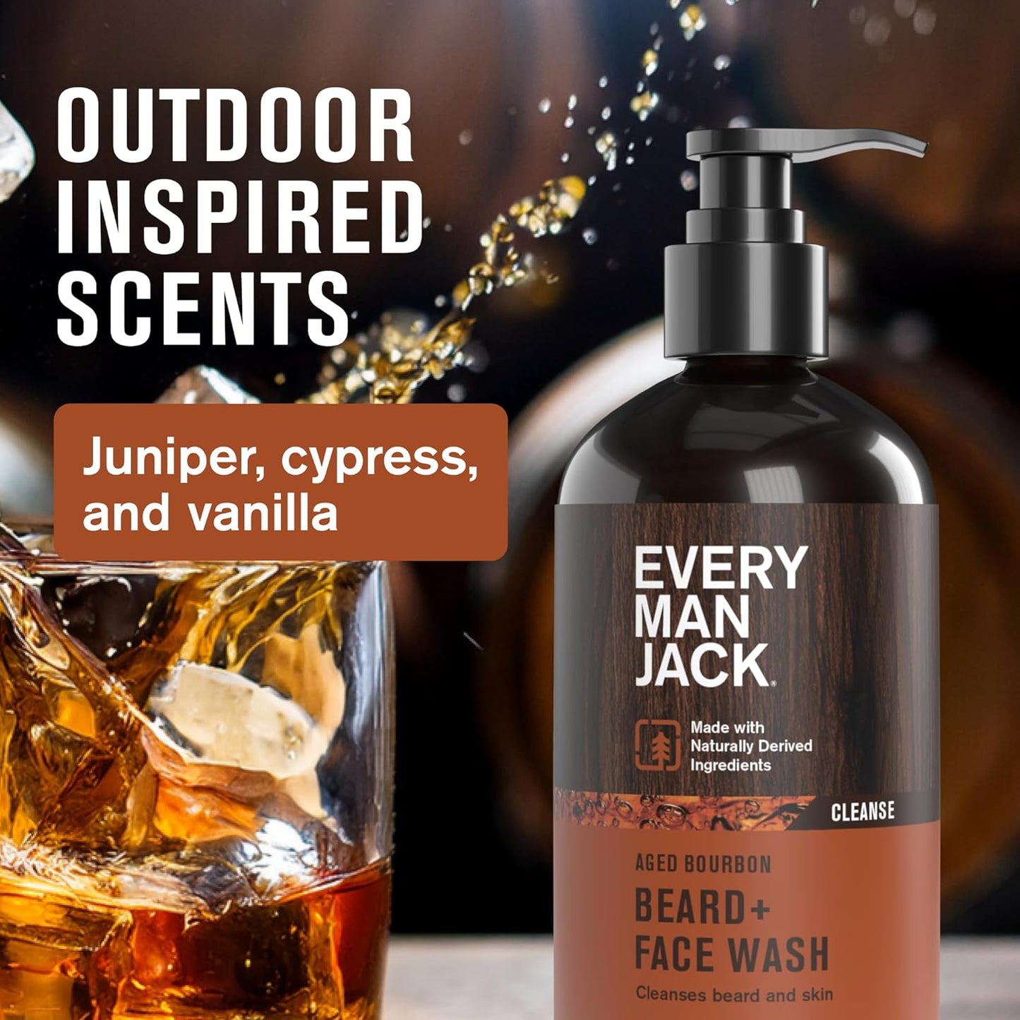 Every Man Jack Mens Aged Bourbon Beard Set - Five Full-Sized Grooming Essentials For a Complete Routine - Beard + Face Wash, Beard + Face Lotion, Hydrating Beard Oil, Beard Butter, and Beard Comb