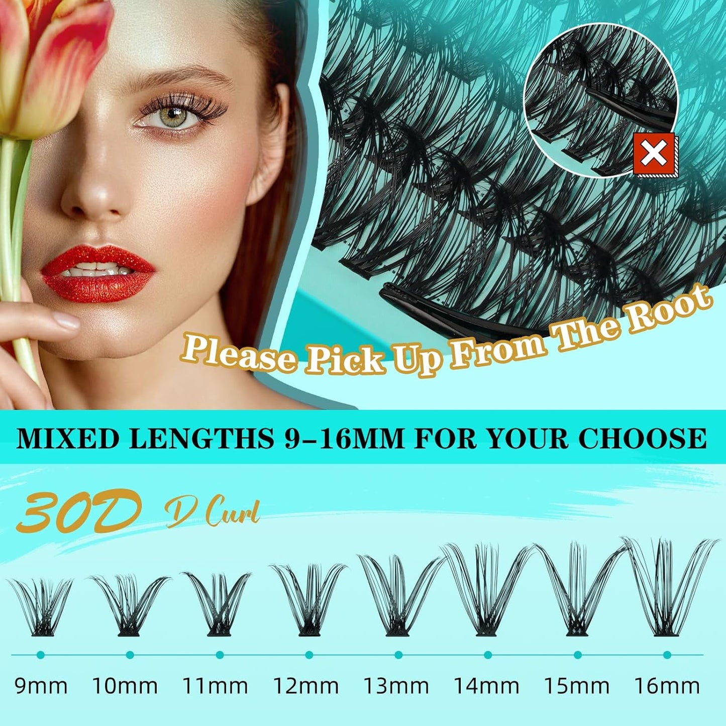 Lash Extension Kit 240Pcs 30D Individual Lashes Clusters Kit,Lash Bond And Seal for Eyelashes Extensions,Lash Applicator Tool For False Eyelash Cluster Kit(30D,D-Mix9-16mm)