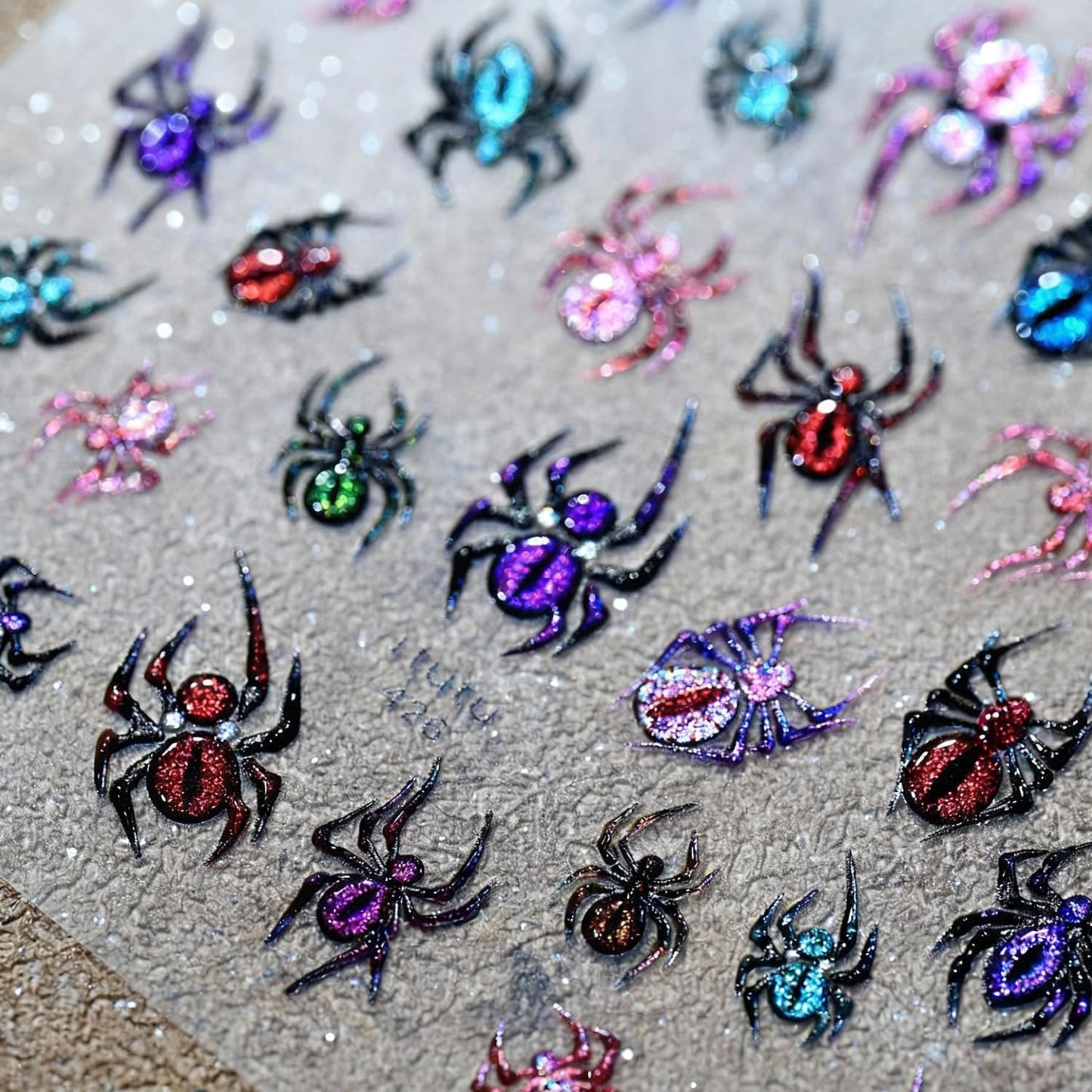 Halloween Nail Stickers 1 Sheet 3D Embossed Nail Art Stickers DIY Self-Adhesive Nails Decals Stickers with Colorful Spider Glitter Designs Holiday Nail Art Decorations