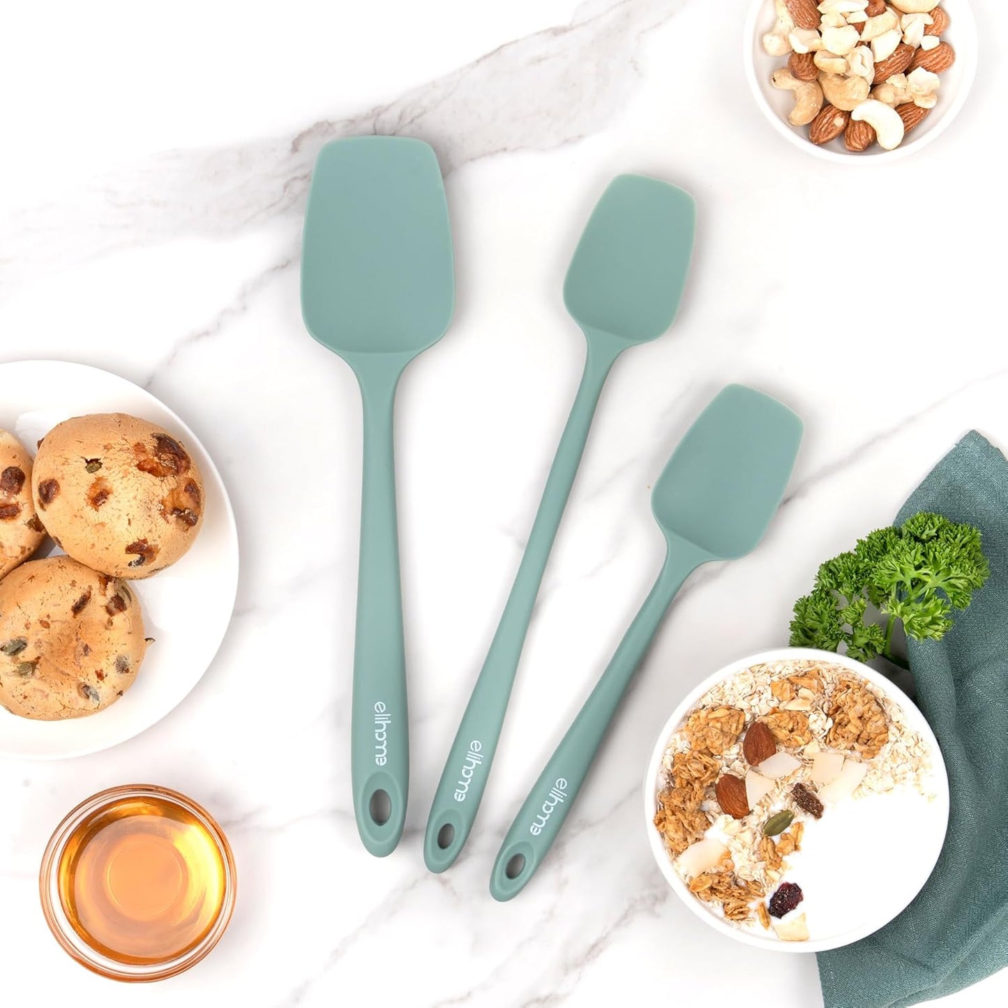 Elihome Classic Silicone Spoonula - Non-Stick Heat Resistant Silicone Scraper Spatula for Mixing, Serving, Scraping, Stirring, and More - 11 Inch, Sage Green
