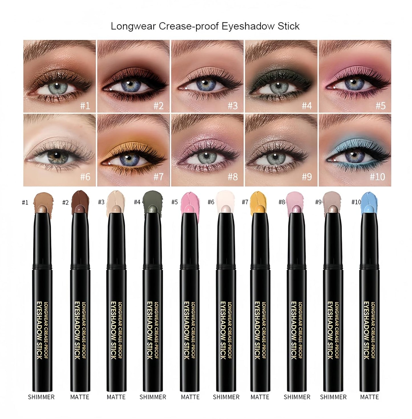 MAEPEOR 10 Colors Cream Eyeshadow Stick Silky Smooth Matte Shimmer Eyeshadow Pen Waterproof and Long Lasting Shadow Pencil for Girls and Women (Color 05)
