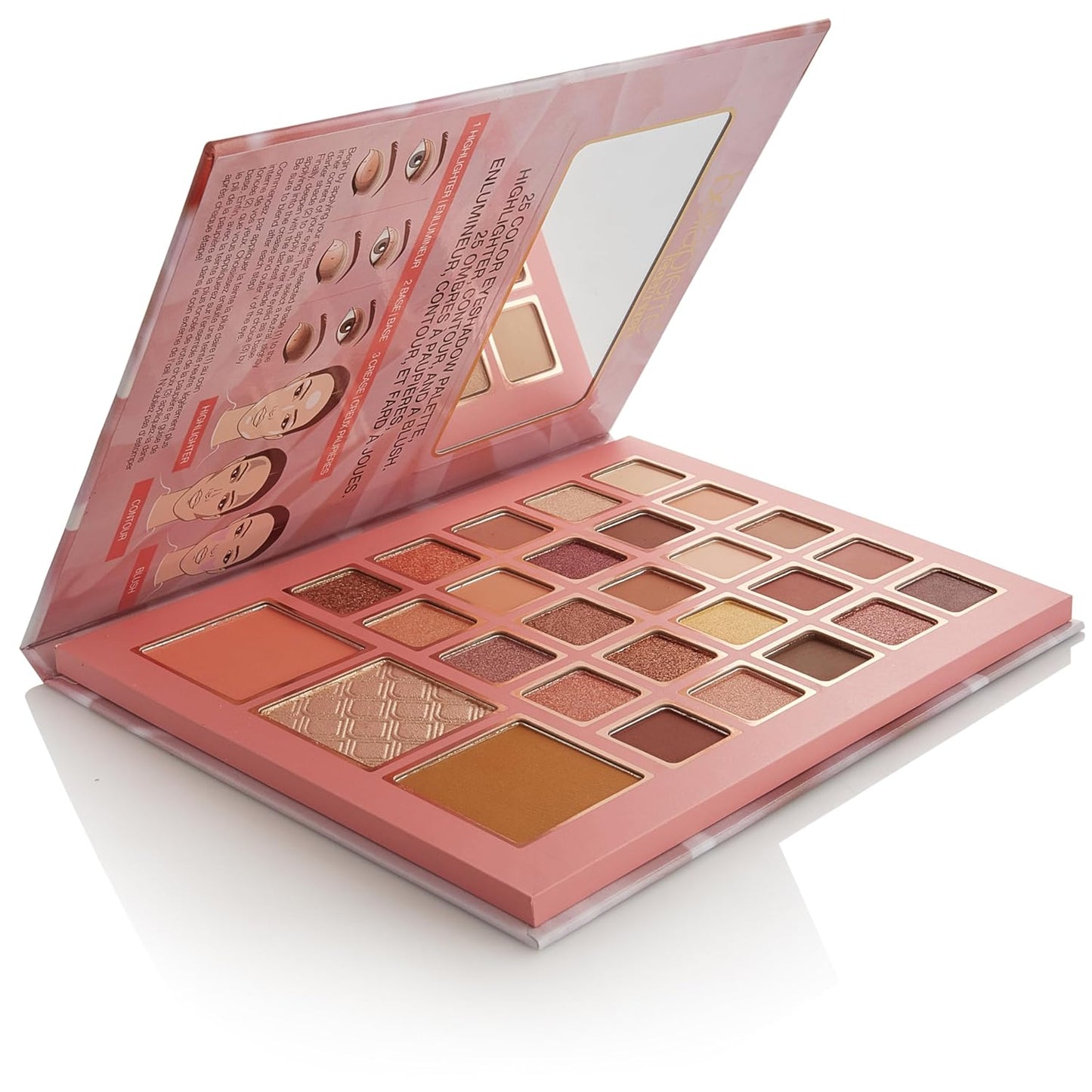 Bellapierre Satin Rose Face & Eye Book Palette | 25 Eyeshadow Shades with Blush, Bronzer, & Highlighter | Non-Toxic & Paraben Free | Vegan & Cruelty-Free