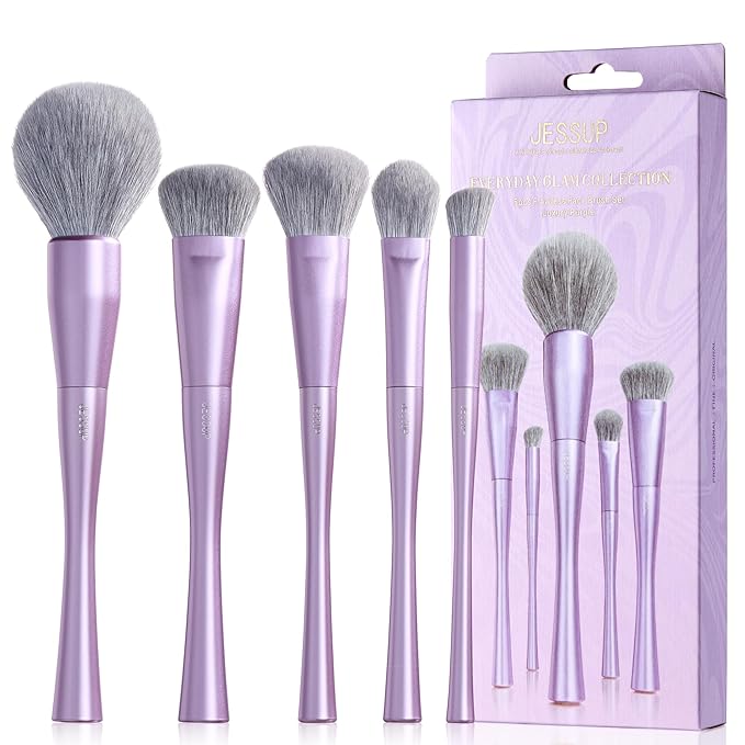 Jessup Makeup Brushes Face 5pcs, Premium Synthetic Make Up Brushes Set for Foundation Contour Blush Highlighter and Powder, Luxury Purple T514