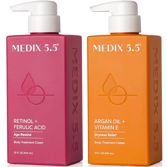 Medix 5.5 Retinol Body Lotion + Argan Oil Cream 2PC Skin Care Set Body & Face Moisturizer | Firming Body Lotion Bundle Reduces Look Of Wrinkles, Cellulite, Crepey Skin, & Uneven Skin Tone, 2PC