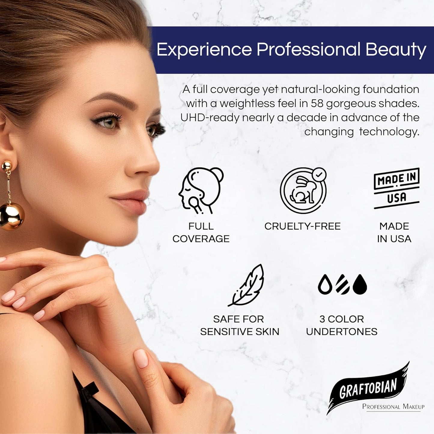 Graftobian HD Glamour Crème Foundation 1/2oz, Weightless Full Coverage Makeup, 65 Inclusive Shades, For All Skin Types, Natural or Full-Glam Looks, For Professionals and Beginners, Lady Fair