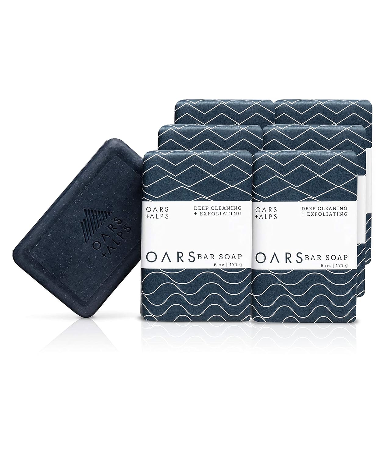 Oars + Alps Blue Charcoal Exfoliating Men's Bar Soap, Dermatologist Tested and Made with Clean Ingredients, Travel Size, 6 Pack, 6 Oz Each