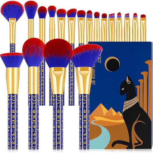 Docolor Makeup Brushes 19Pcs Makeup Brush Set Premium Gift Synthetic Powder Kabuki Foundation Contour Blush Concealer Eye Shadow Blending Liner Make Up Brush Kit, Ancient Egyptian Series