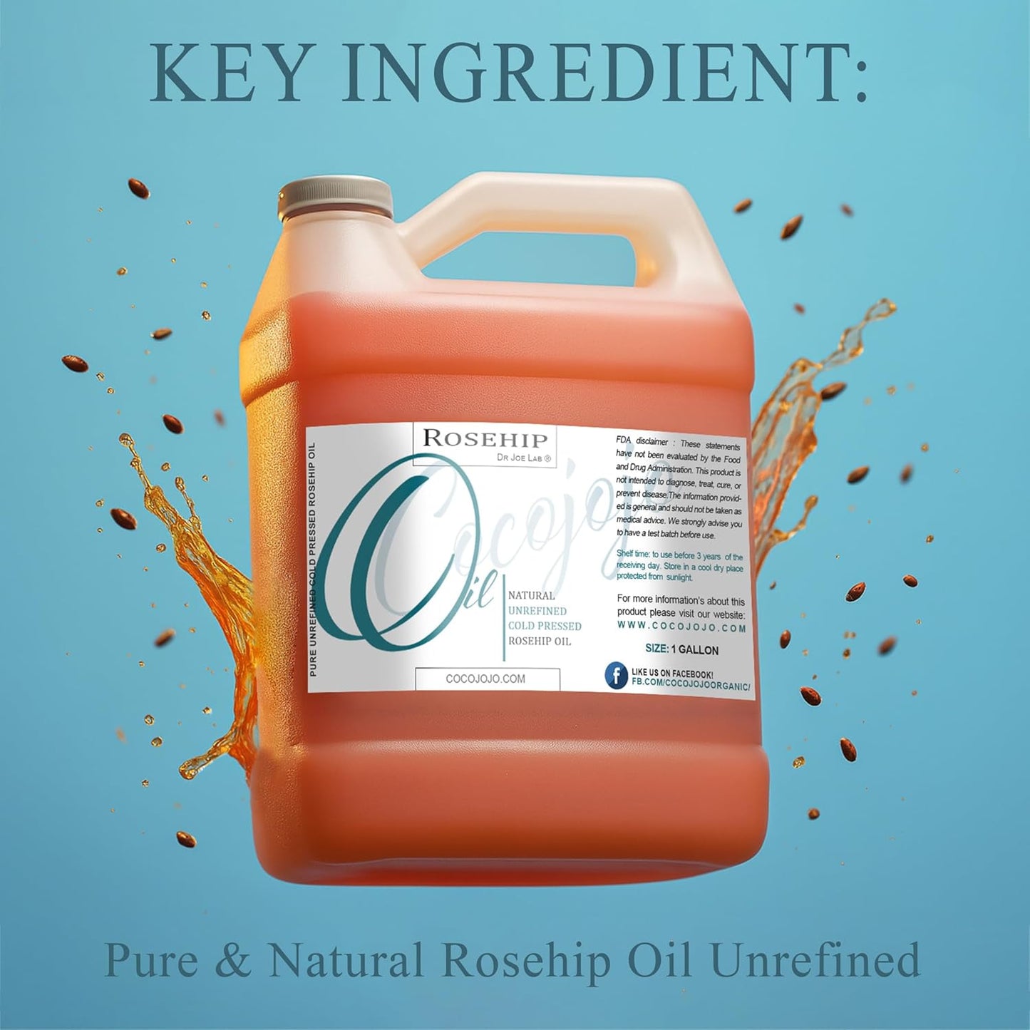 Dr Joe Lab Rosehip Oil - Bulk 128 oz 1 Gallon - Pure Unrefined Cold Pressed Natural Vegan Non GMO Virgin Seed Carrier Oil - Hair Skin Face Body Nails Cuticle Under Eye Mature Sensitive