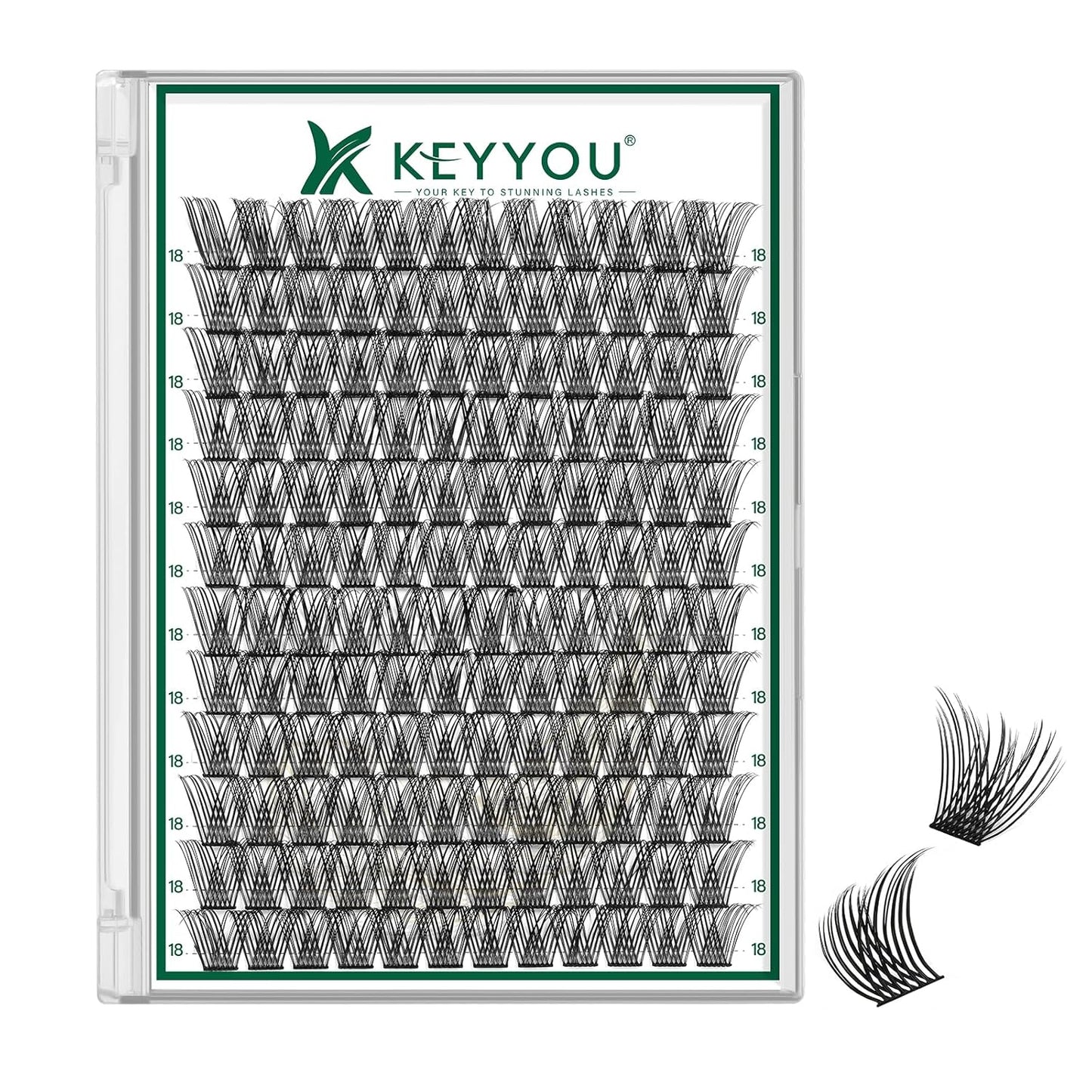KEYYOU Lash Clusters 144pcs Individual D Curl 18mm Air Touch Cluster Lashes Super Lightweight Soft Wispy Comfortable Easy DIY at Home