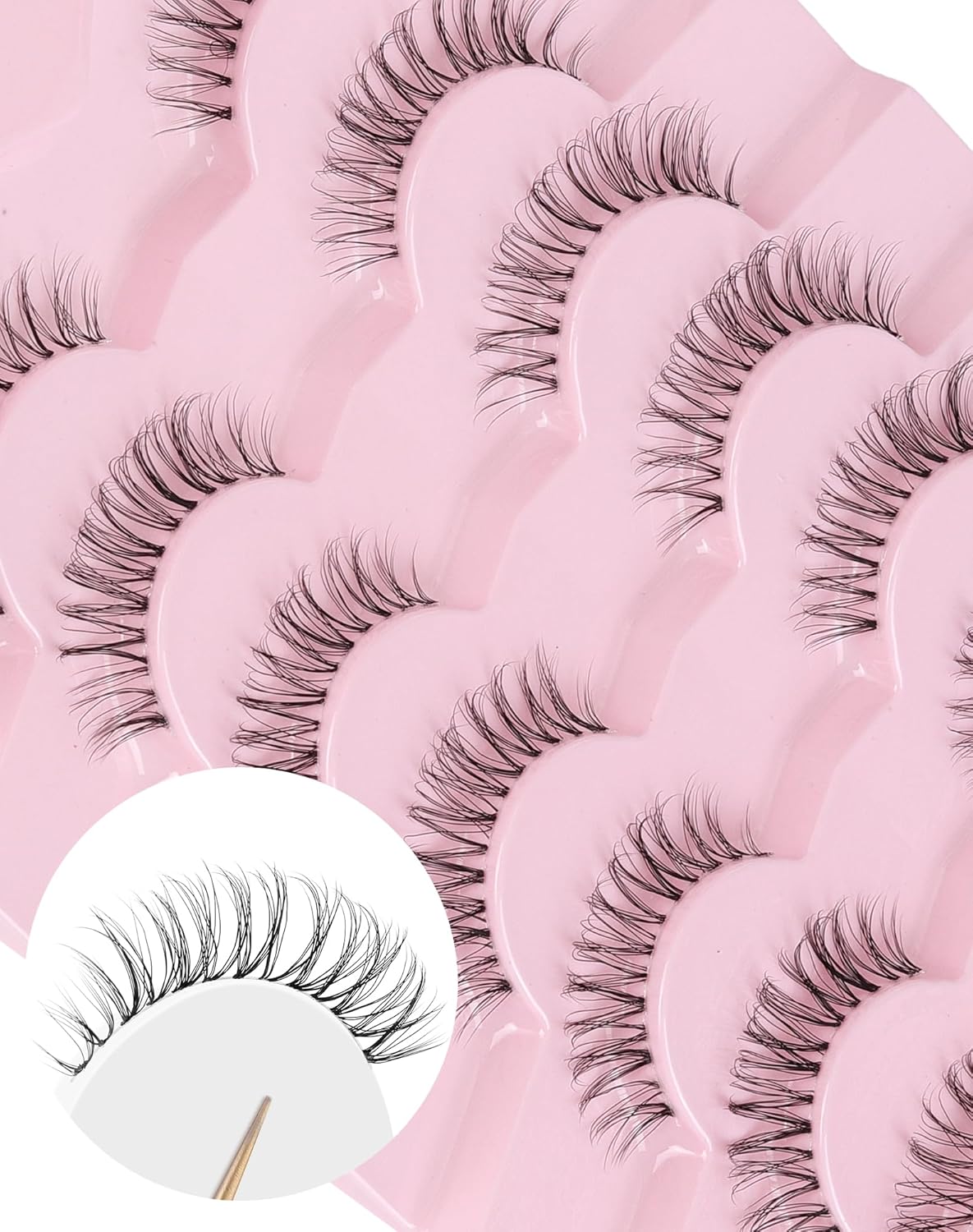 Mink Lashes Wispy False Eyelashes Short Fake Lashes Soft C Curl Eye Lashes Pack Natural Eyelashes Mink Eyelashes Fluffy Strip Lashes 7 Pairs