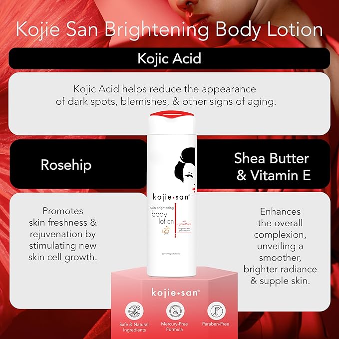 Kojie San Face & Body Complete Brightening Set - 3 x 100g Bars Soap, Body Lotion, Face Cream, Toner, and Face Cleansing Brush - 7pcs
