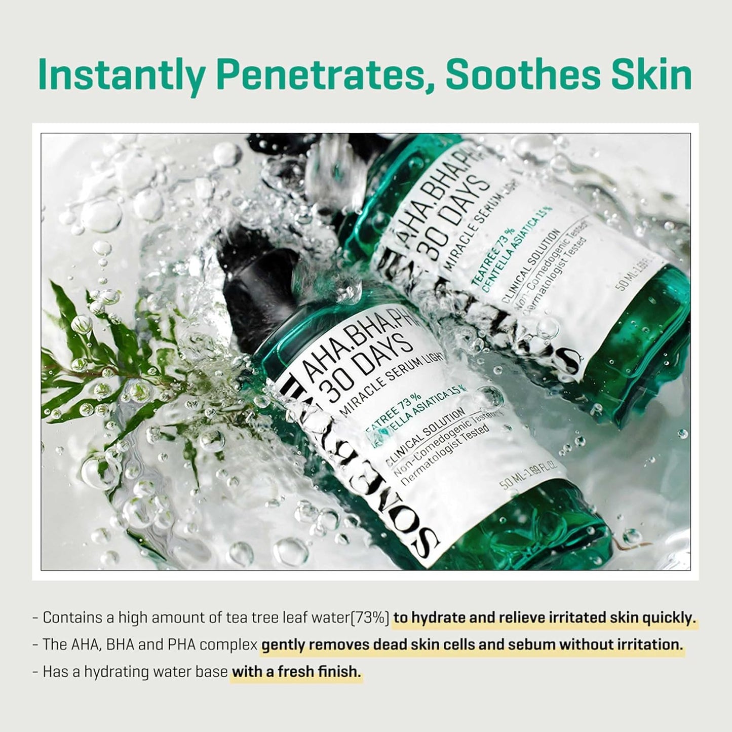 SOME BY MI AHA BHA PHA 30 Days Miracle Serum Light - 1.69oz, 50ml - Daliy Exfoliating Salicylic Acid Serum for Pore and Blackhead Care - Centella & Niacinamide for Skin Soothing - Korean Skin Care