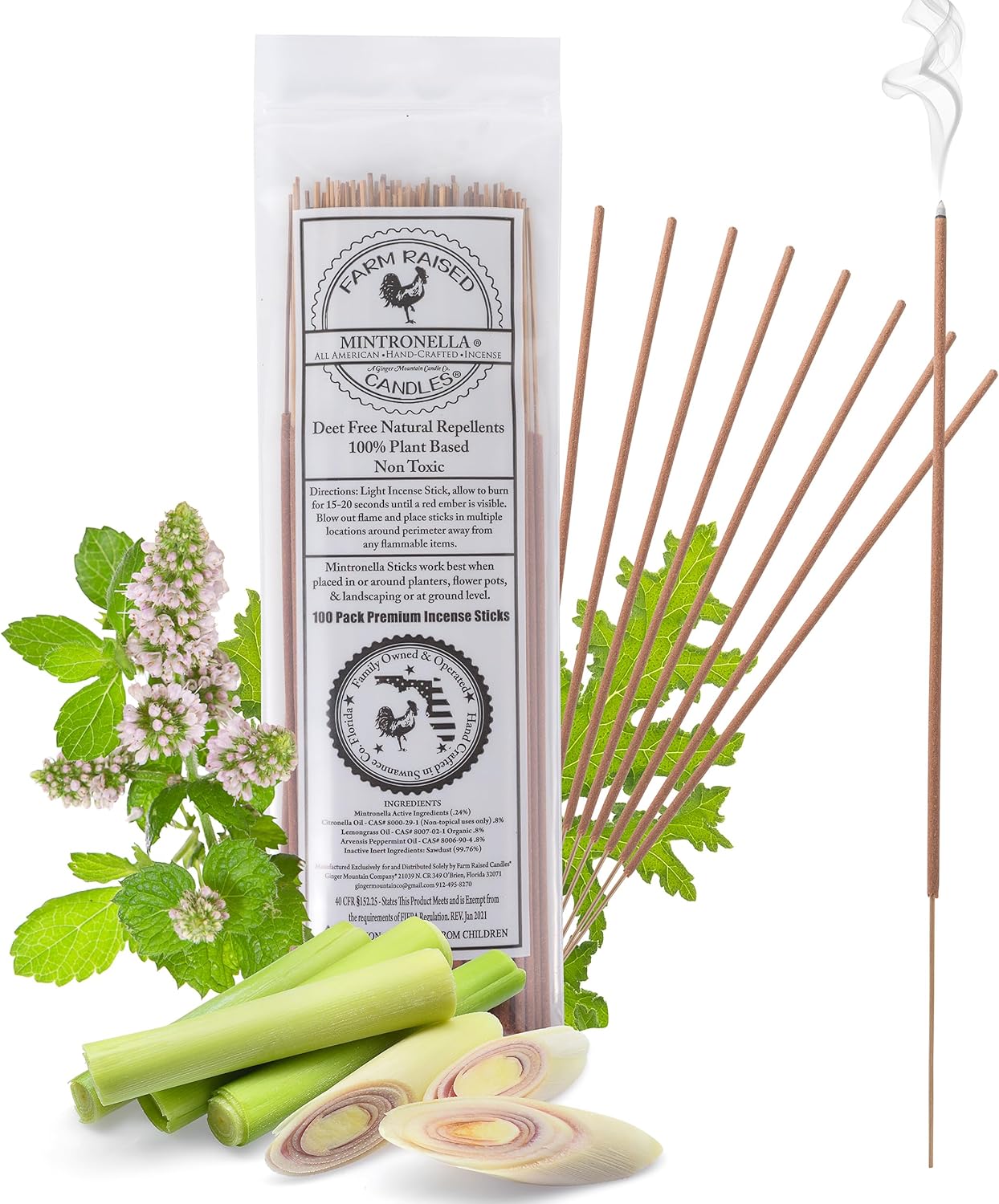 Farm Raised Candles USA Made - Bulk Pack Mosquito Repellent Incense Plant Based Natural Mosquito Gnat's & No See um Outdoor Patio Sticks Mintronella