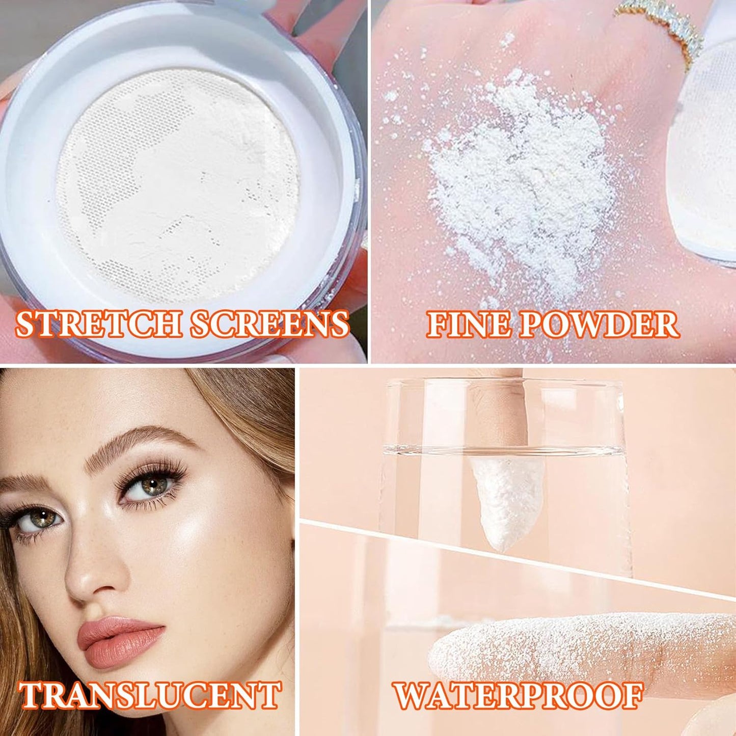Loose Setting Face Powder,Loose Powder Lightweight & Breathable Setting Powder,Brighten Long Lasting Pigmented Waterproof Blurring Powder Natural Finish Face Makeup for Women （Ivory）