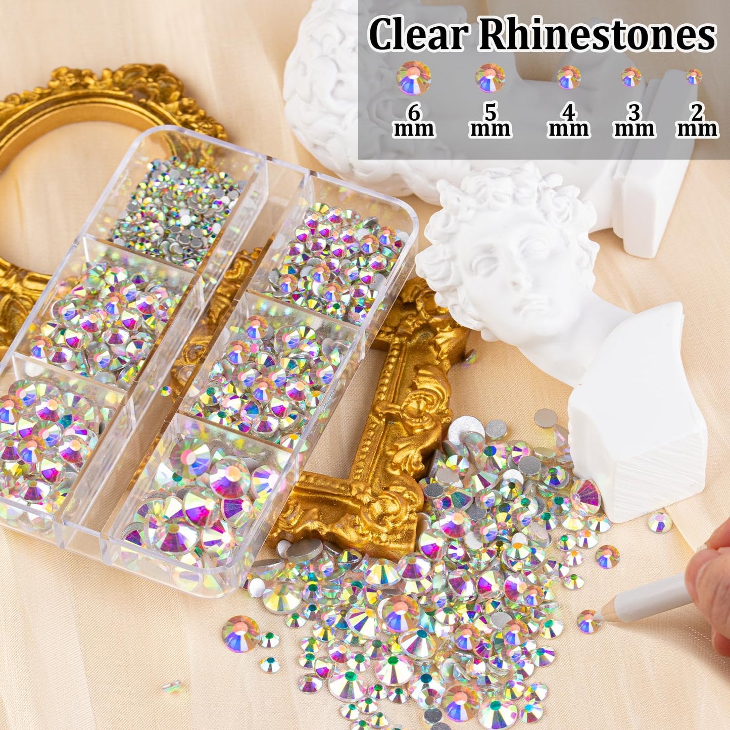 Colorful Face Gems for Makeup Set, Flatback Gorgeous Charming AB Glass Gem+Clear Glass Gem with Makeup Glue+Picker Pencil+Tweezer+Dual-End Dotting Tool for Eye Body Hair Make-up and Nail Art Deco