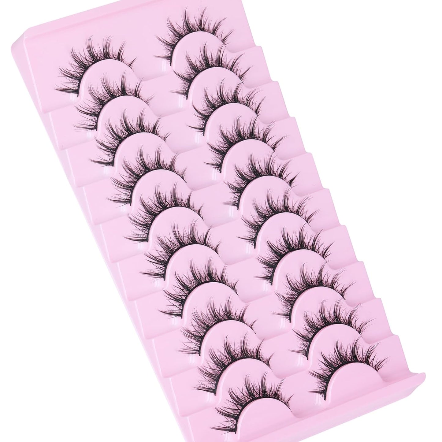 FANXITON Manga Lashes Wispy Natural Look Faux Eyelashes 10 Pairs Asian 3D False Eyelashes 14 mm Cat Eye Lashes Pack