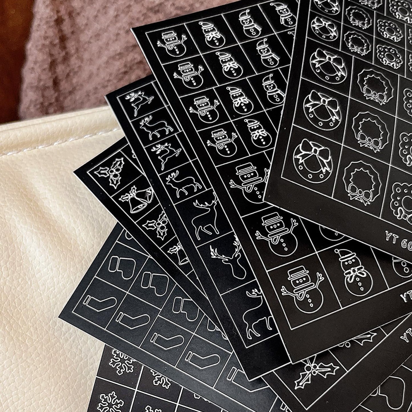 Christmas Nail Stickers Airbrush Stencils Stickers for Nail Art Self Adhesives with Snowman Snowflower Elk Bell Wreath Socks Designs Supplies Design Nail Guide for Manicure Nails Decoration 6 Sheets