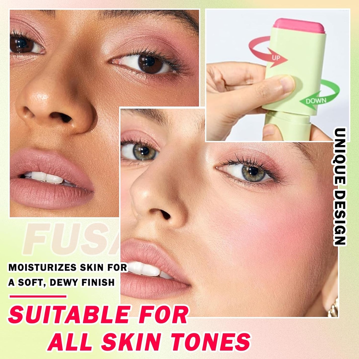 Multi-Use Cream Blush Stick,Soft Smooth Makeup Blush Stick for Cheeks Lips & Face,Waterproof Long Lasting Blendable Lightweight Face Blush Stick Matte Makeup for All Skin Types