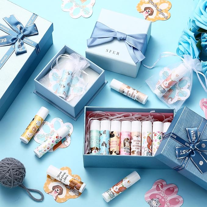 36 Sets Vet Tech Gift Animal Lip Balm Thank You Tag Organza Bag Veterinarian Appreciation Gifts Vet Tech Week Gift for Veterinary Technologist Nurse Birthday Christmas End of Year Supplies