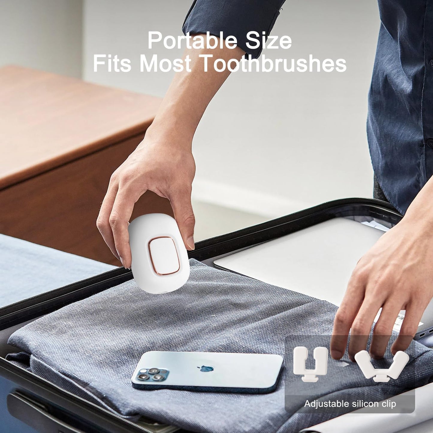 Toothbrush Holder, Toothbrush Cleaner Case, Portable USB Charging Toothbrush Cover with U V-C Light, Travel Toothbrush Holder (White-Fan-Heat)