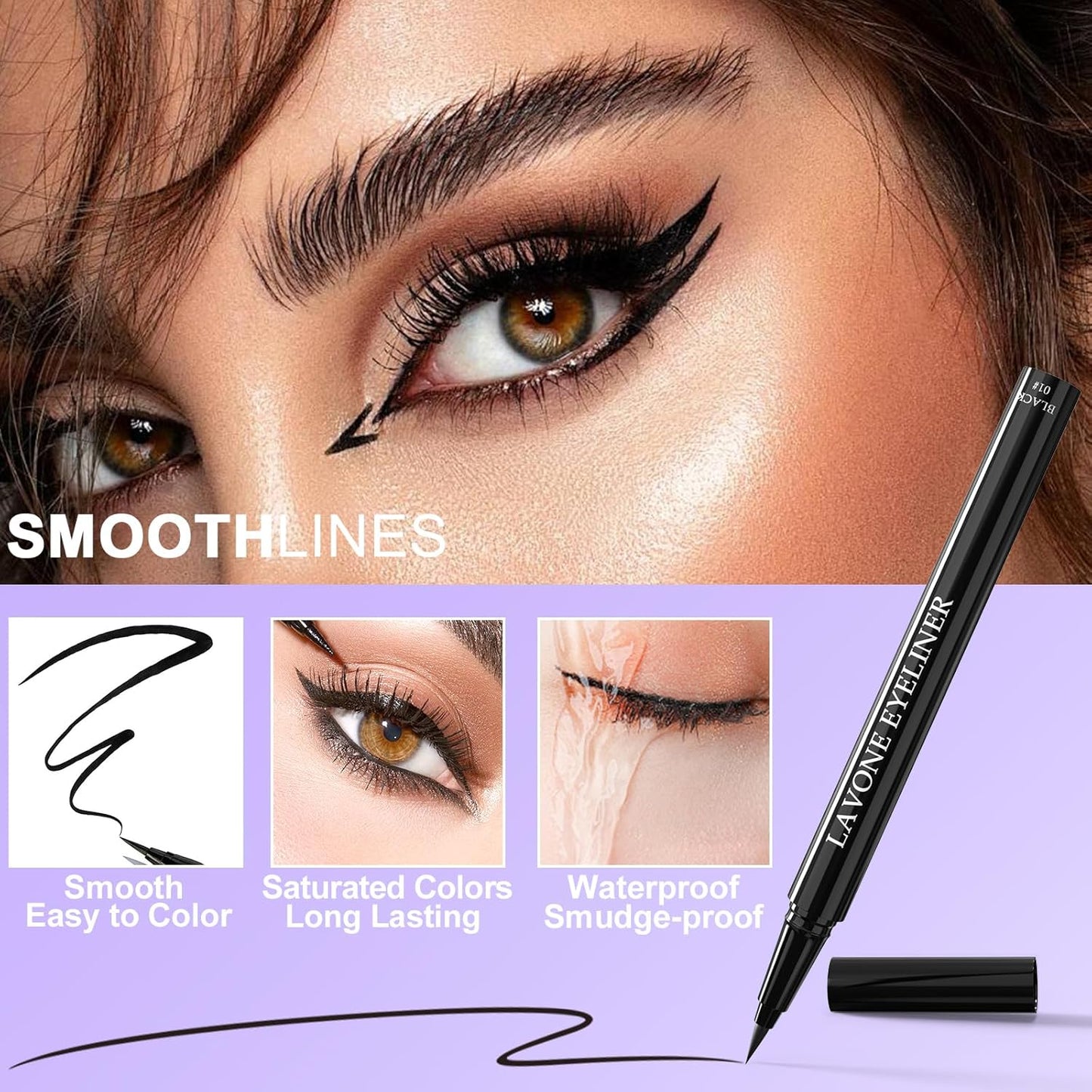 LAVONE Eyeliner Set - Waterproof Makeup Kit with Liquid Eye Liner Pencil, Gel Eyeliner and Angled Eye Liner Brush, Waterproof, Smudge Resistant, Long Lasting Formula - Medium Brown