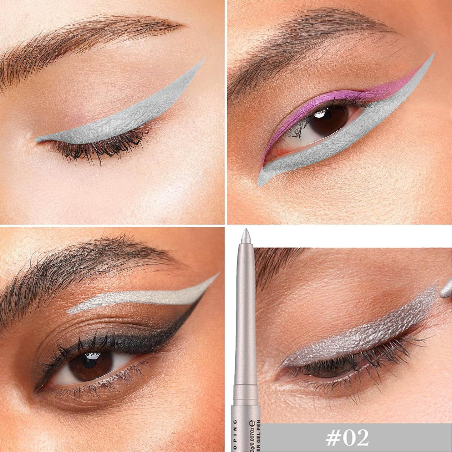 Silver Cream Eyeliner Pencil Waterproof Retractable Silver Gel Eyeliner Smudge-proof Hypoallergenic (02#)