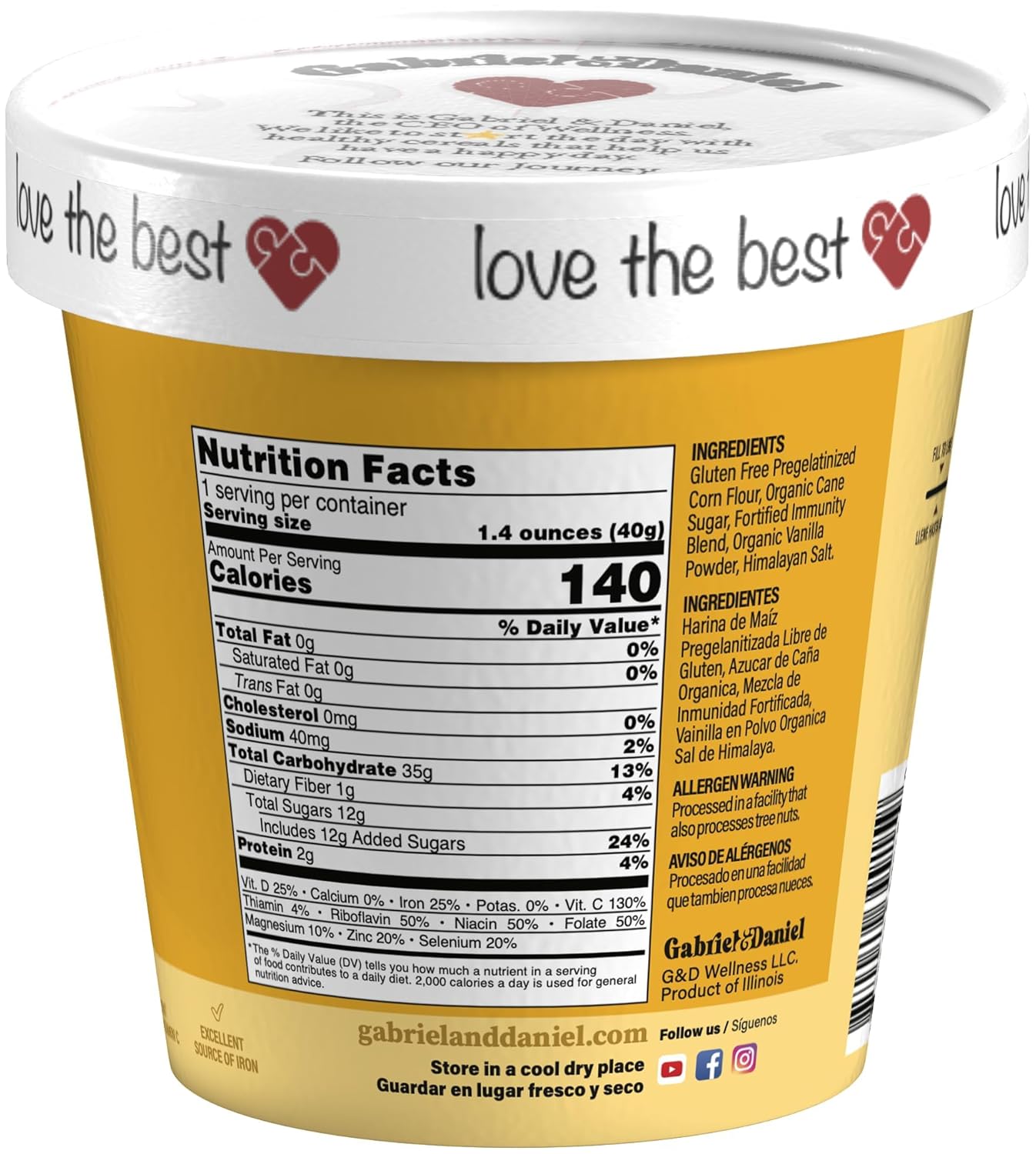 Gabriel & Daniel Gluten Free Instant Cream of Corn – Non-GMO, Pure and Wholesome Hot Cereal – Smooth & Creamy Texture with Vanilla – Microwave Cup for a Nourishing and Easy Breakfast To Go (Pack of 6)