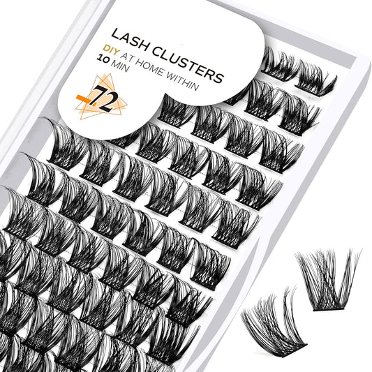 B&Qaugen B05 Fluffy Lashes Clusters Eyelash Extensions Individual Lash Wispy D Curl 72 Clusters False Lashes DIY at Home (B05-14mm)