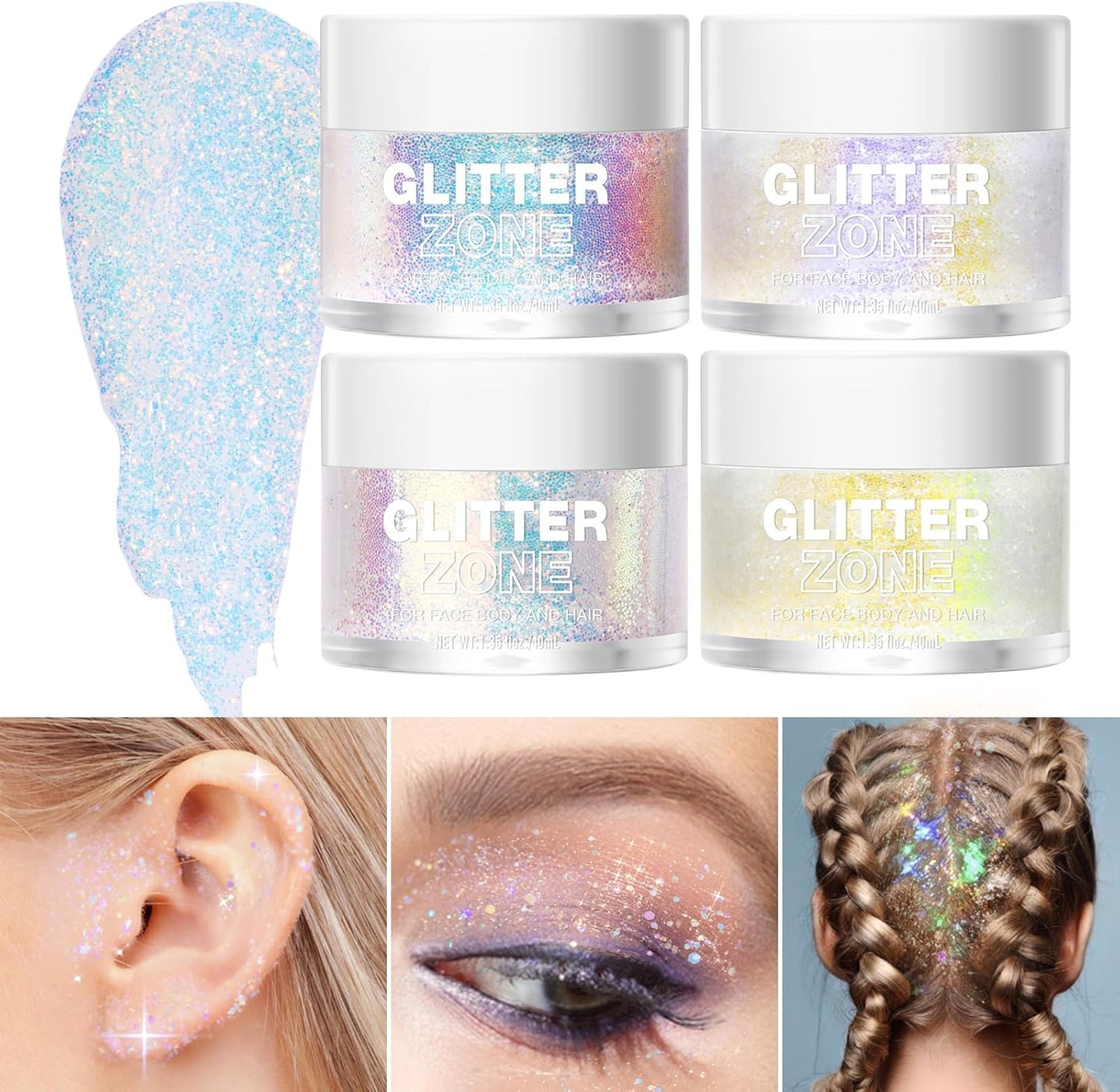 LANGMANNI Holographic Body Glitter Gel for Body, Face, Hair and Lip.Color Changing Glitter Gel Under Light. Vegan & Cruelty Free-1.35 oz (3# Neon Violet)