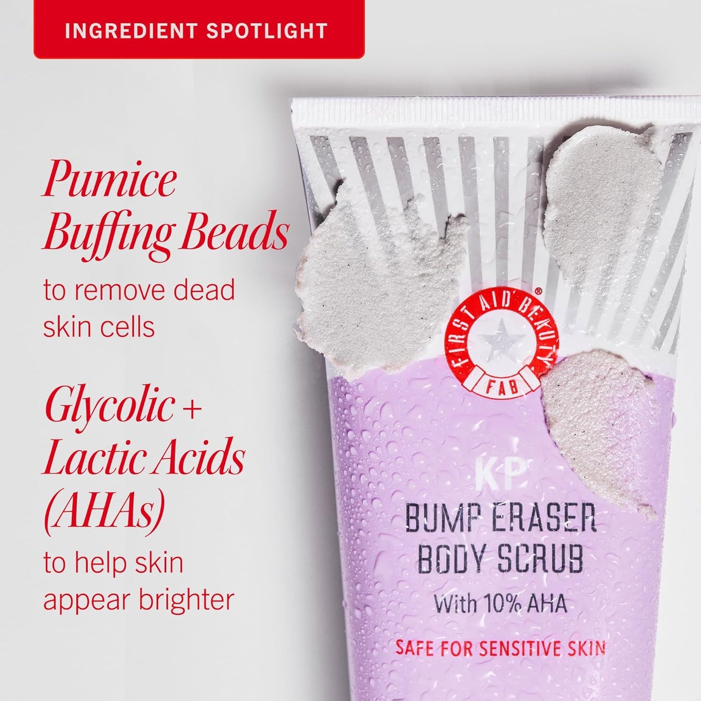 First Aid Beauty - KP Bump Eraser Body Scrub with 10% AHA, Keratosis Pilaris Skin Exfoliator with Glycolic and Lactic acids, Helps Reduce Chicken Skin Bumps, Safe for Sensitive Skin, 2 oz